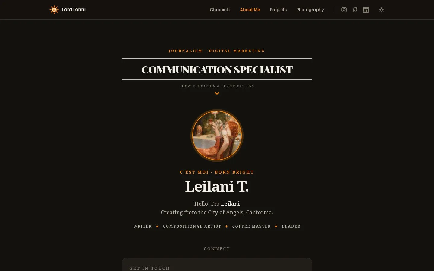 About page on LordLonni.com