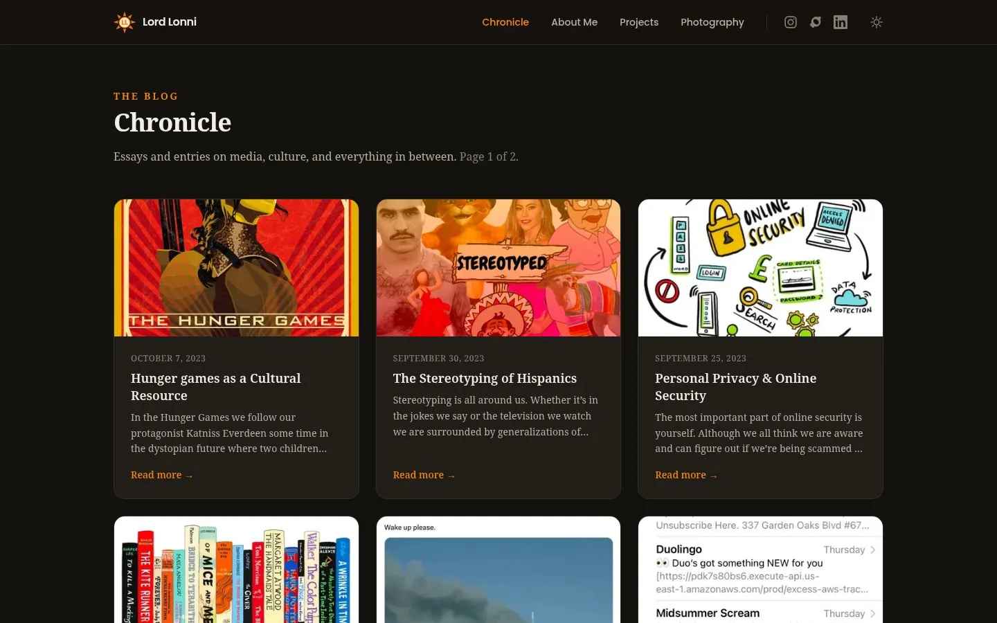 The Chronicle blog listing page on LordLonni.com